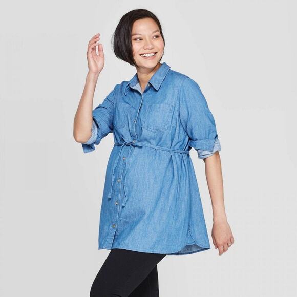 Isabel Maternity by Ingrid & Isabel Tops - Isabel‎ Maternity by Ingrid & Isabel Sleeve Denim Button-Down Shirt XS Blue